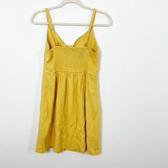 ❤️🔥5 for $25 Hollister mustard yellow linen textured dress bow front small - Picture 2 of 8